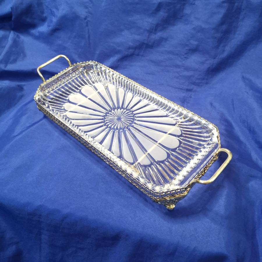 Vintage Silverplate Glass Serving Tray with Removable Glass Platter