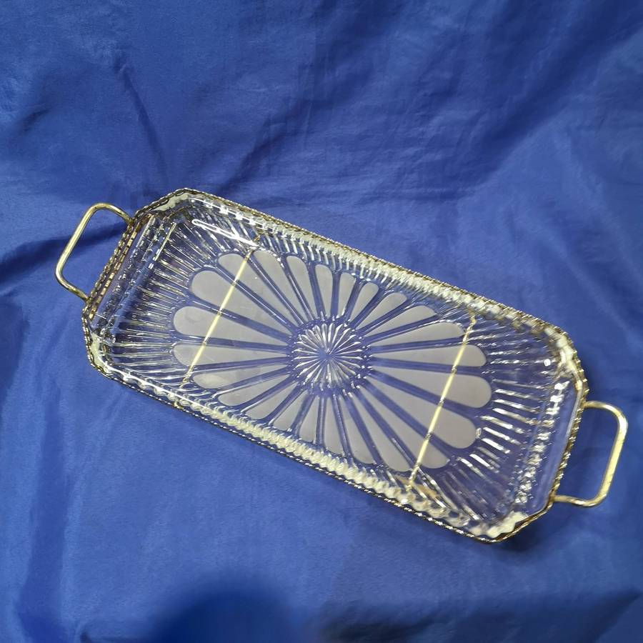 Vintage Silverplate Glass Serving Tray with Removable Glass Platter
