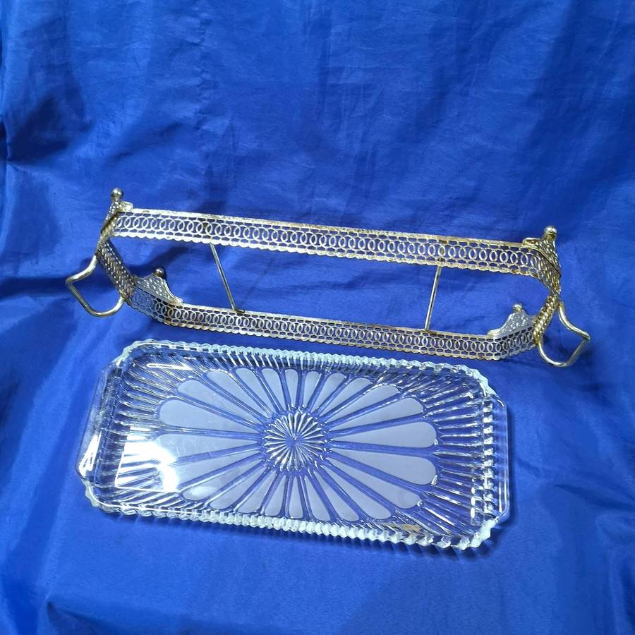 Vintage Silverplate Glass Serving Tray with Removable Glass Platter
