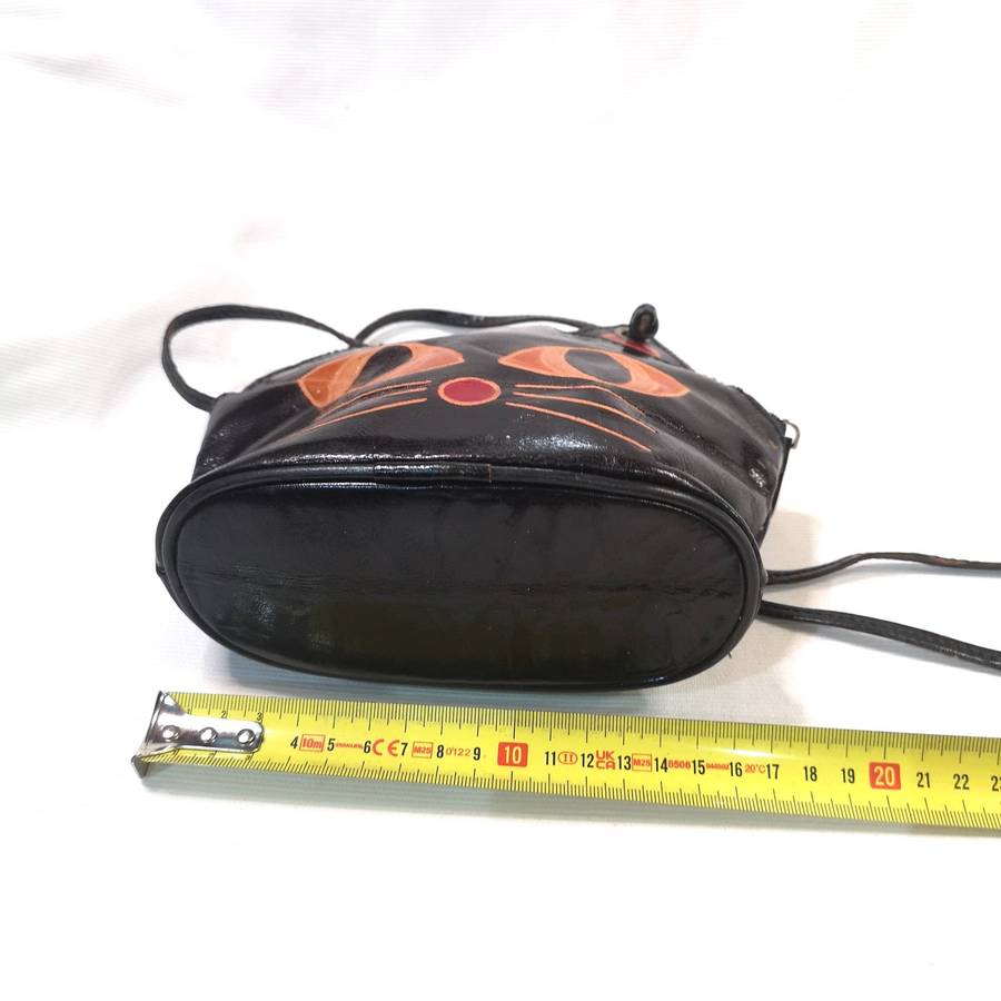 Vintage Leather Small Handbag - Double sided cat face design - - purse shoulder bag