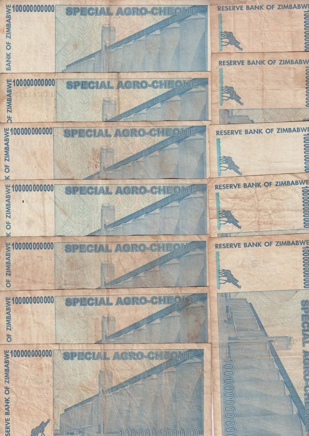 12 X ZIMBABWE 100 Billion Dollars SPECIAL AGRO CHEQUES  2008 F-VF- CONDITION AS PER SCANS