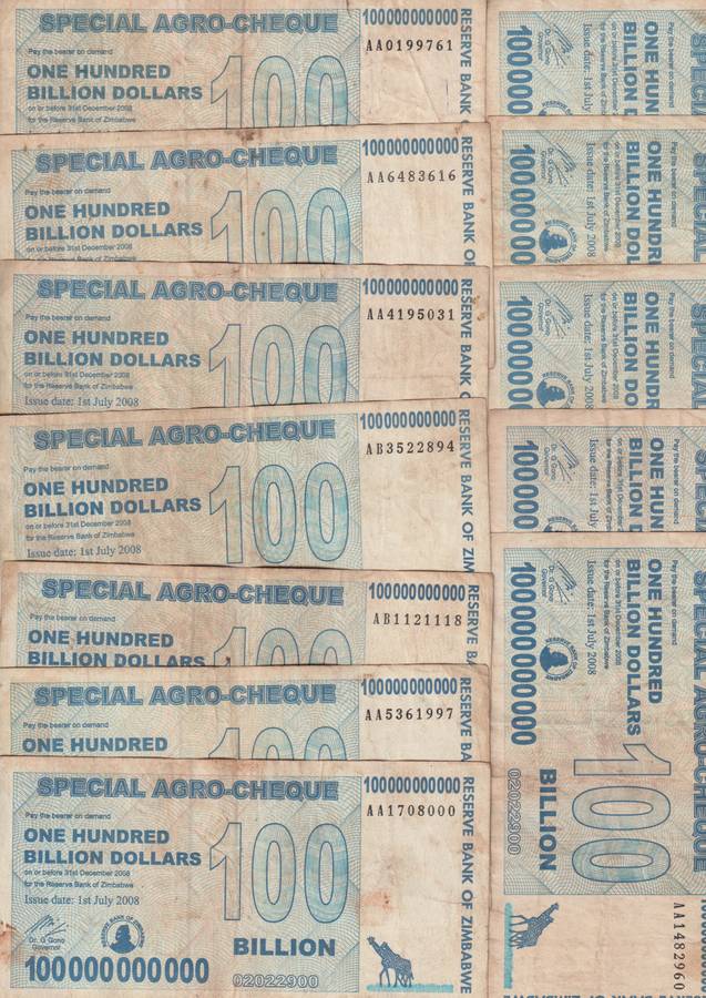 12 X ZIMBABWE 100 Billion Dollars SPECIAL AGRO CHEQUES  2008 F-VF- CONDITION AS PER SCANS
