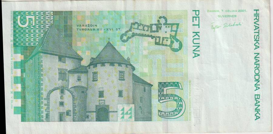 CROATIA 5 KUNA 2001 P37 VF