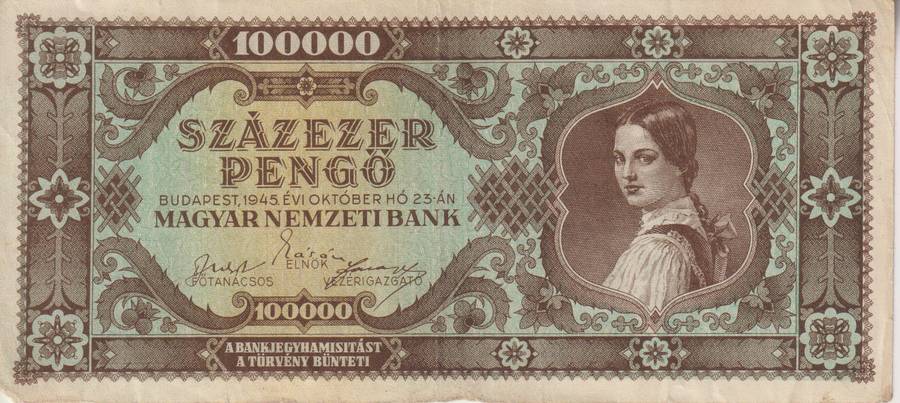 WW2 - HUNGARY 100,000 PENGO  1945 P121  VF
