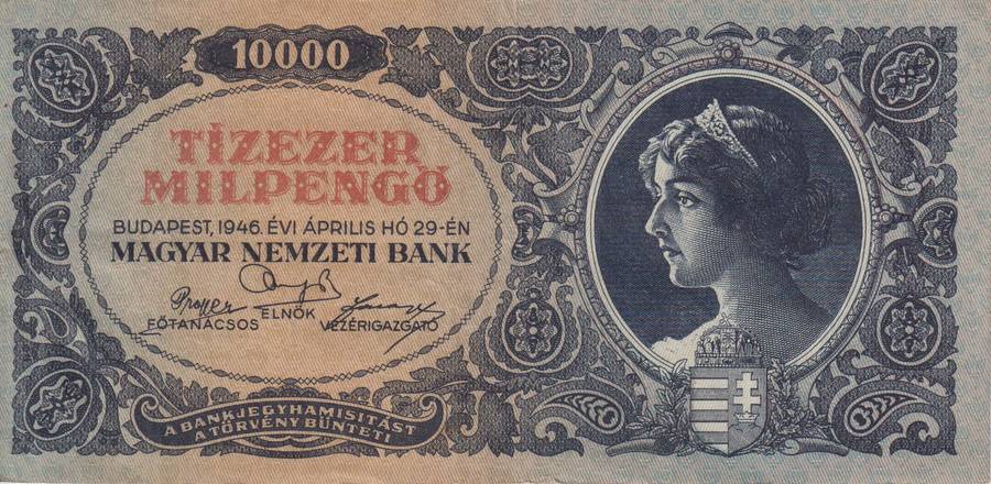 WW2 - HUNGARY 10,000 MILLION PENGO  1946 P126  VF