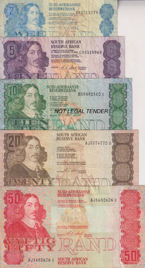SOUTH AFRICA - STALS SET - 2, 5, 10, 20 & 50 RANDS - USED