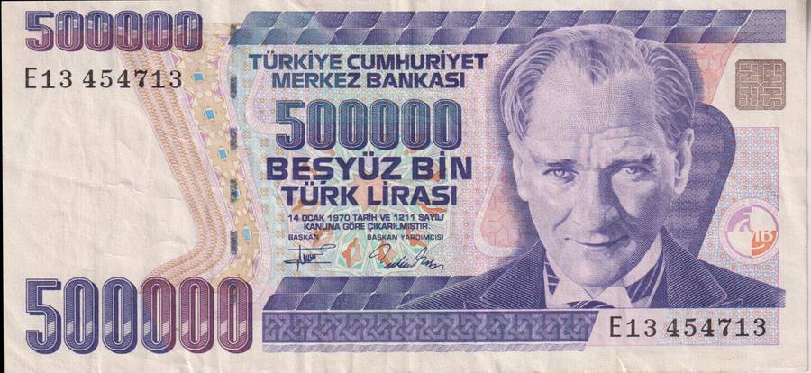 TURKEY 500,000 LIRA 1993-94 P208 VF