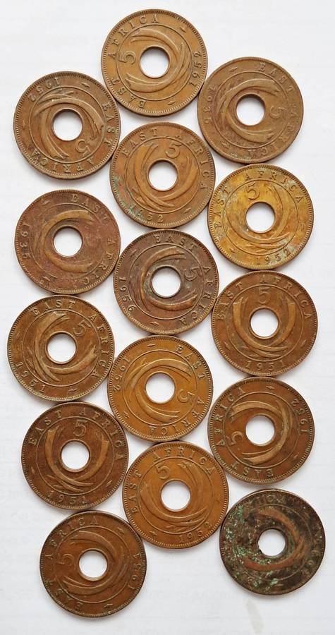 15 x EAST AFRICA 5 CENTS coins
