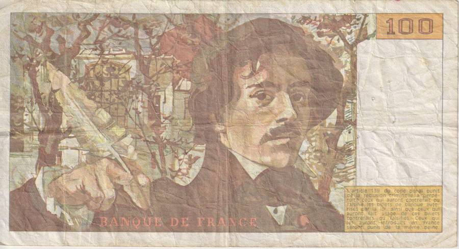 FRANCE 100 FRANCS Delacroix 1989 P154 VF (pin holes)
