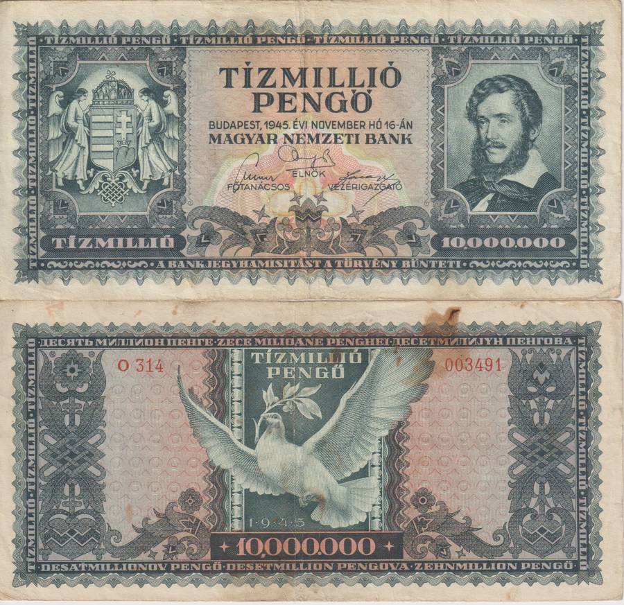 WW2 - HUNGARY 10 MILLION PENGO  1945  P123  F