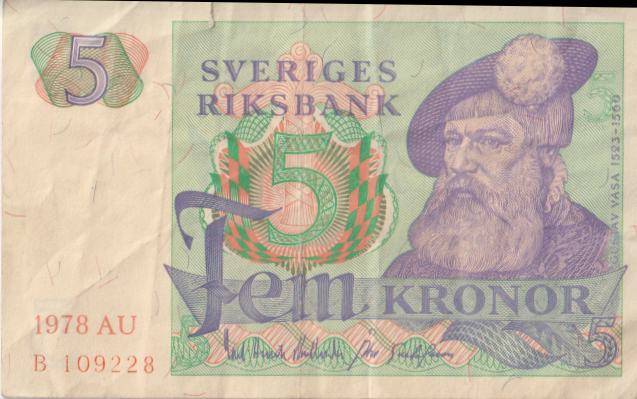 SWEDEN 5 KRONER 1978 P51  VG