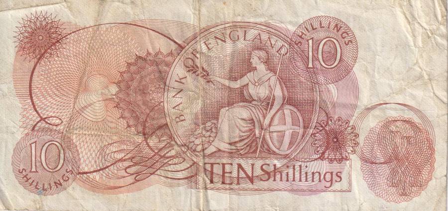 Bank of England Great Britain 10 SHILLINGS 1966-1970  'Fforde` P373b  VF