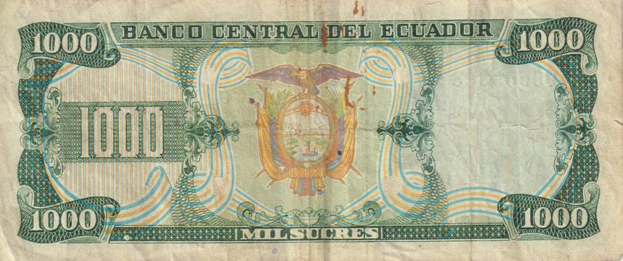 ECUADOR 1000 SUCRES 1988 P-125. VF