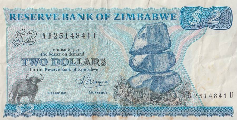 ZIMBABWE 2 DOLLARS P1b 1983 INDEPENDENCE ISSUE VF