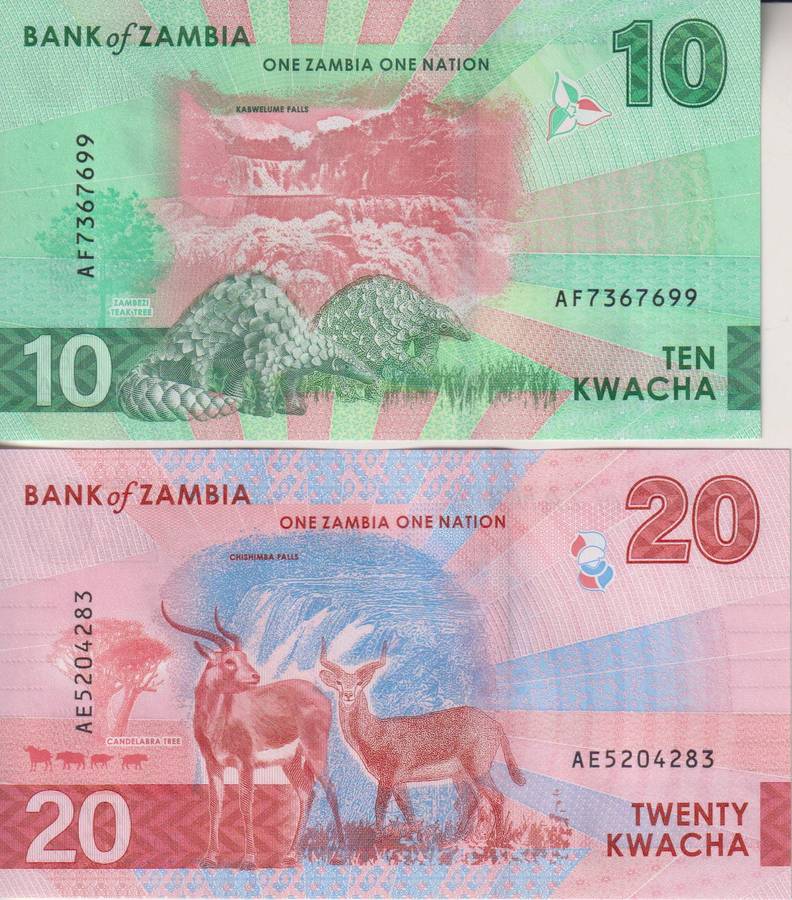 Zambia 10, 20 Kwacha  2024, P62, P63, UNC