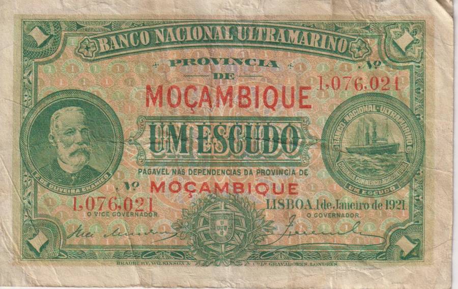 Portuguese Mozambique 1 Escudo 1921 P66  vF