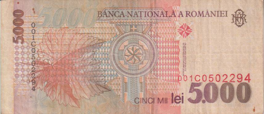 ROMANIA 5000 LEI 1998 P107  VF