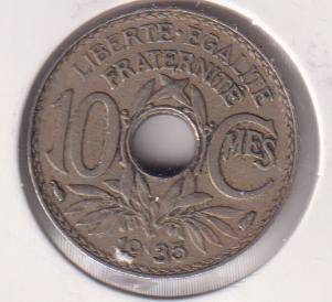 FRANCE 10 CENTS 1935 IN COIN FLIP