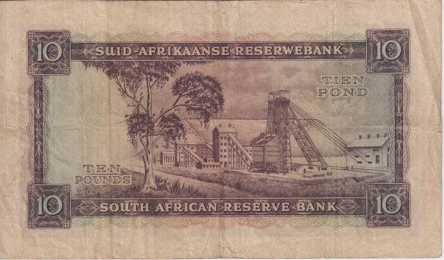 UNION OF SOUTH AFRICA - 10 POUNDS MH DE KOCK 1955 D/2  #213  F