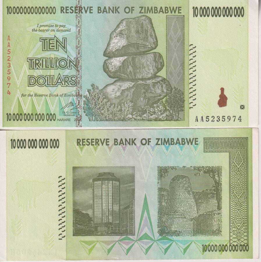 ZIMBABWE TRILLION SERIES - 10 TRILLION 2008 AA - A-UNC