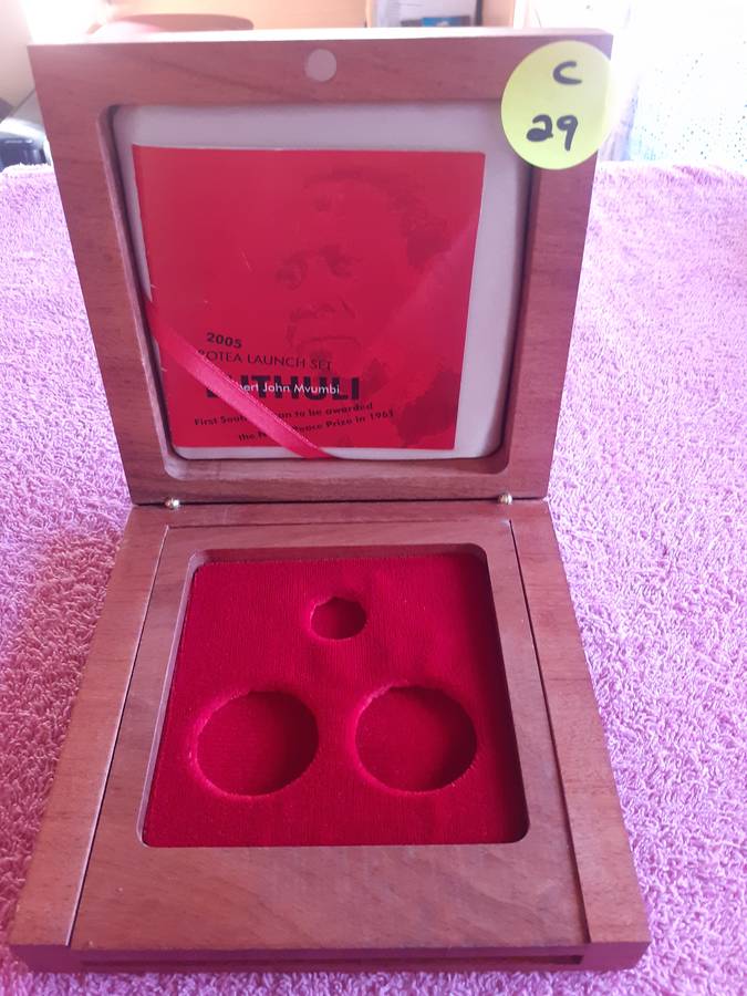 Empty Wooden Coin Holder Box. The Freedom Charter - Celebrating 50 Years 1955 - 2005