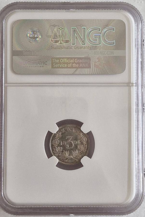 *1896 ZAR Kruger Tickey 3p NGC Graded MS64
