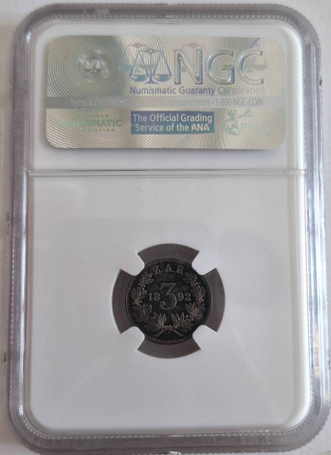*1892 ZAR Kruger Proof 3 Pence NGC Graded PF63