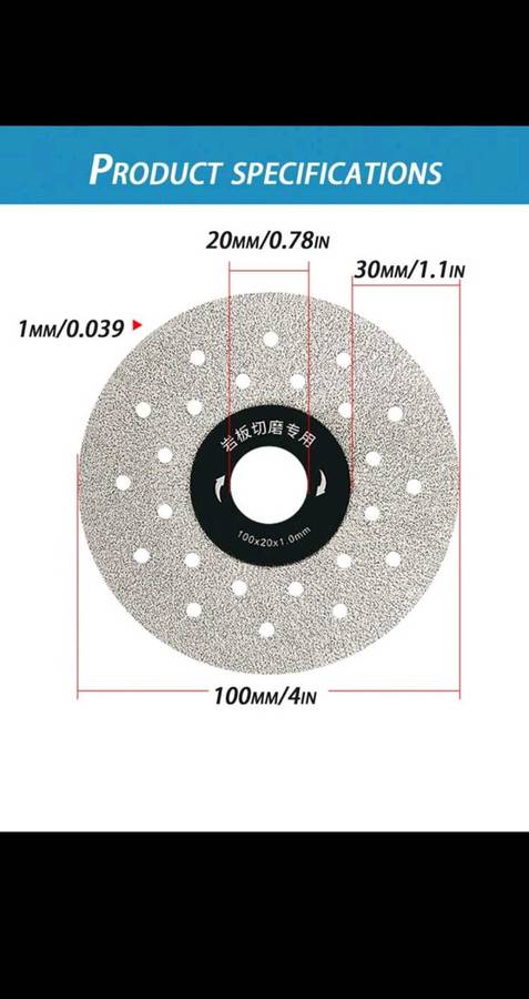 4-Inch Stone Ceramic Perforated Wide Rock Slab Cutter Knife, 100mm Slate Flat Grinder Cutting Blade
