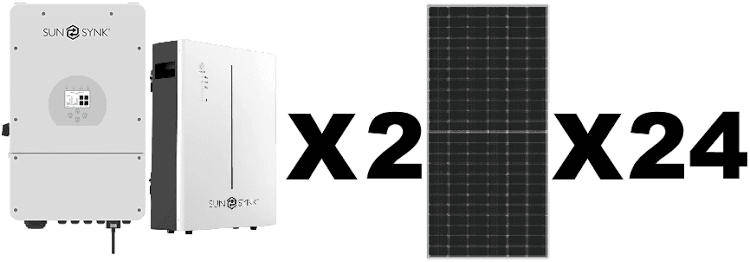 Sunsynk 16kW 1P Hybrid PV Inverter and 2 X Sunsynk Battery LFP Wall Mount 15.97kWh 51.2V and 24X Jin