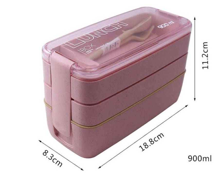 900ml Eco-Friendly 3-Layer Microwavable Lunchbox with Cutlery