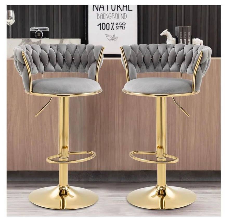 Velvet Swivel Luxury Bar Stools - HZ882 - Grey - Secondhand