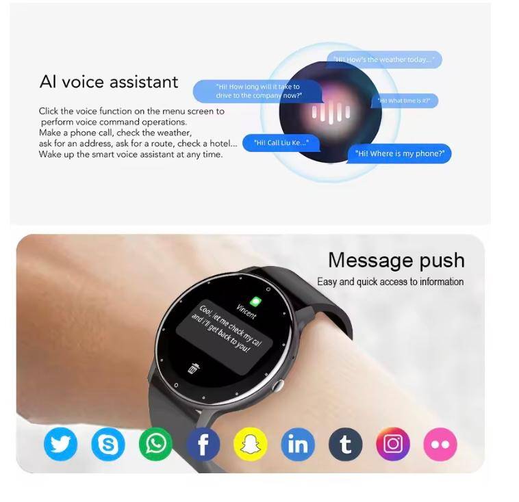 Smart watch with full touch screen and Bluetooth, includes 8 extra straps