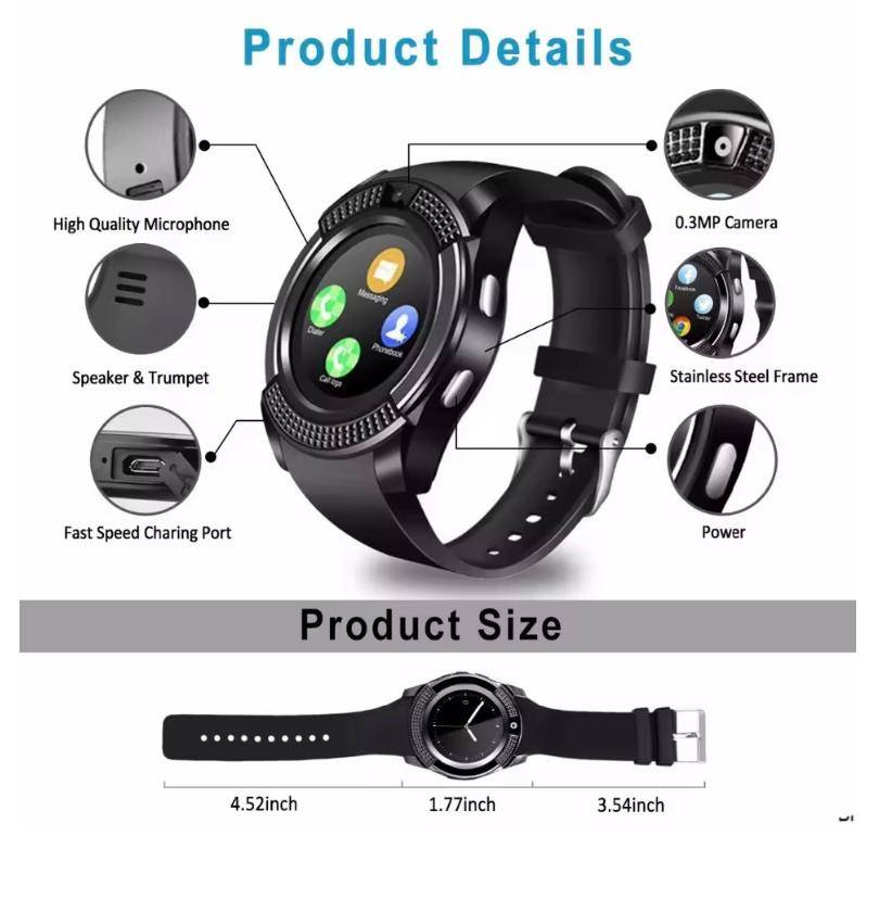Bluetooth V8 Smart Watch Sports Fitness - White, Pink, Black - Color selection required