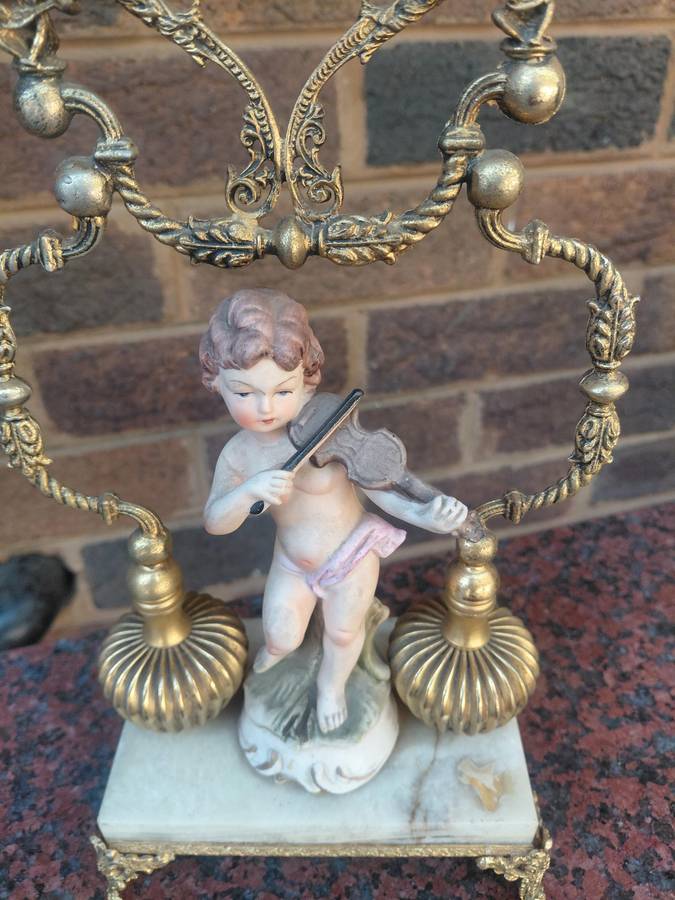 Vintage 1970 brass & porcelain clock