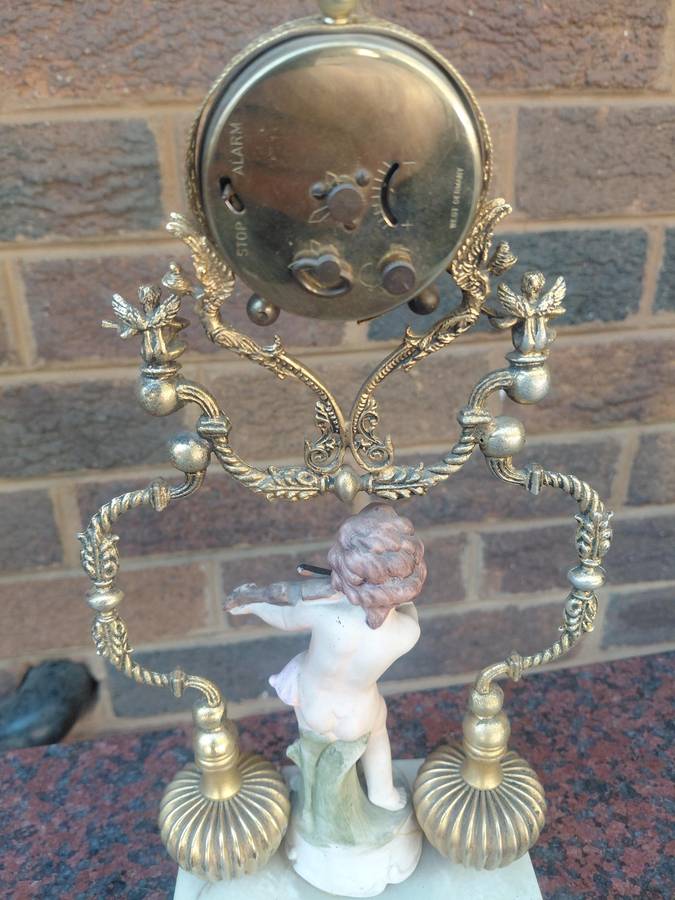Vintage 1970 brass & porcelain clock