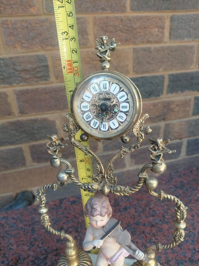 Vintage 1970 brass & porcelain clock
