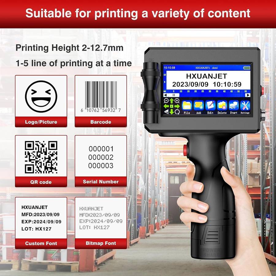 VEVOR-GoPrinter 12.7mm Handheld Printer - Complete Unit Includes Black EPIC Dry Ink Cartridge....