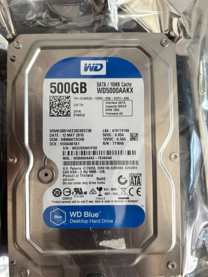 Western Digital 500GB 3.5-Inch SATA III HDD  7200RPM / 16MB Cache  WD5000AAKX (Blue)  Used