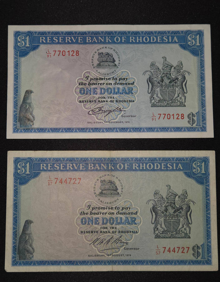 Rhodesia $1 banknotes (x2)