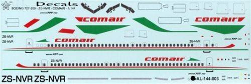 Comair Airlines Decals, B727-200, SZ-NVR, AL-144-003, 1/144 Scale