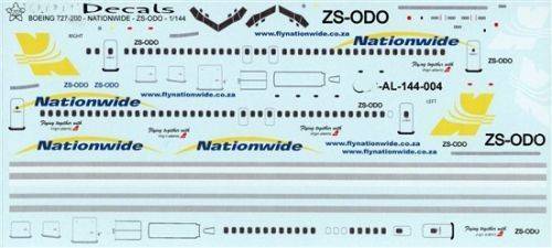 Nationwide Airlines Decals, B727-200, ZS-ODO, AL-144-004, 1/144 Scale