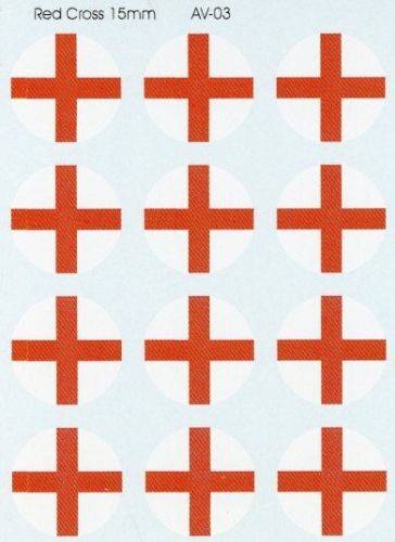 Red Cross Roundels Decals 15mm, AV03
