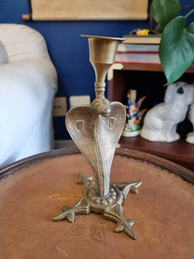 Vintage Brass Cobra Snake Candle Holder