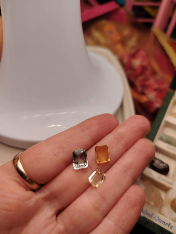 Vintage Gemstones Sample Display with raw and polished versions. Absolutely beautiful