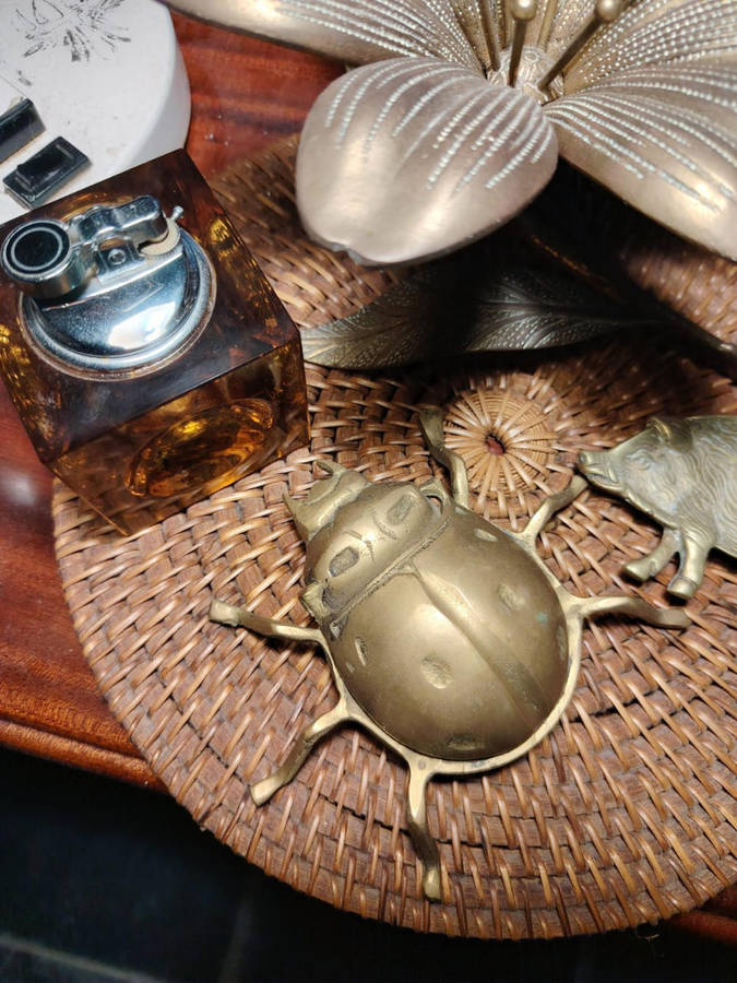 Vintage Brass Scarab Beetle Ashtray - rare!