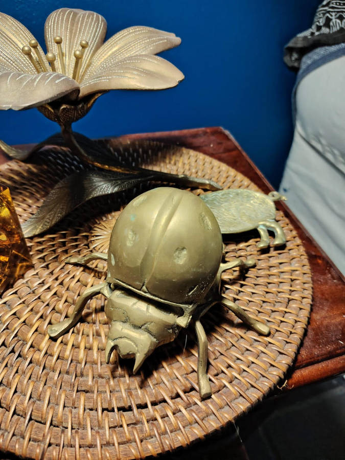 Vintage Brass Scarab Beetle Ashtray - rare!