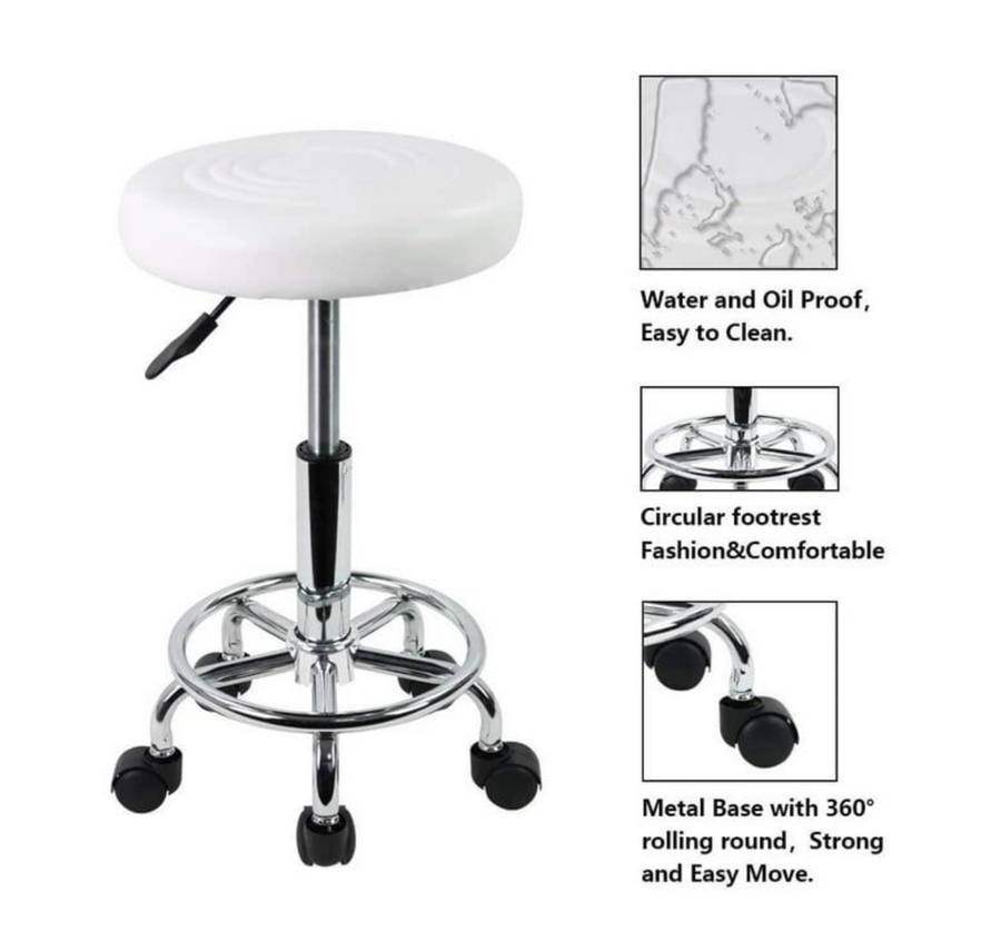 White Modern and Adjustable Mini Bar Stool with Wheels