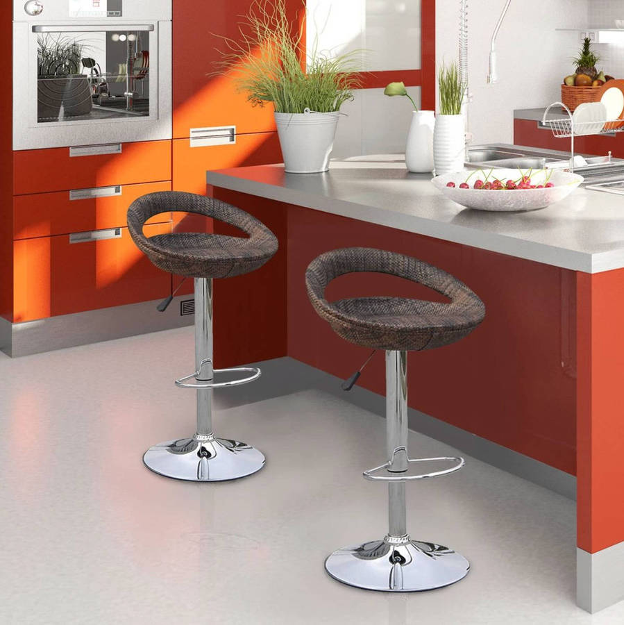 Rattan Bar Stools / Breakfast Kitchen Chairs - Dark Brown Colour Single Display Unit