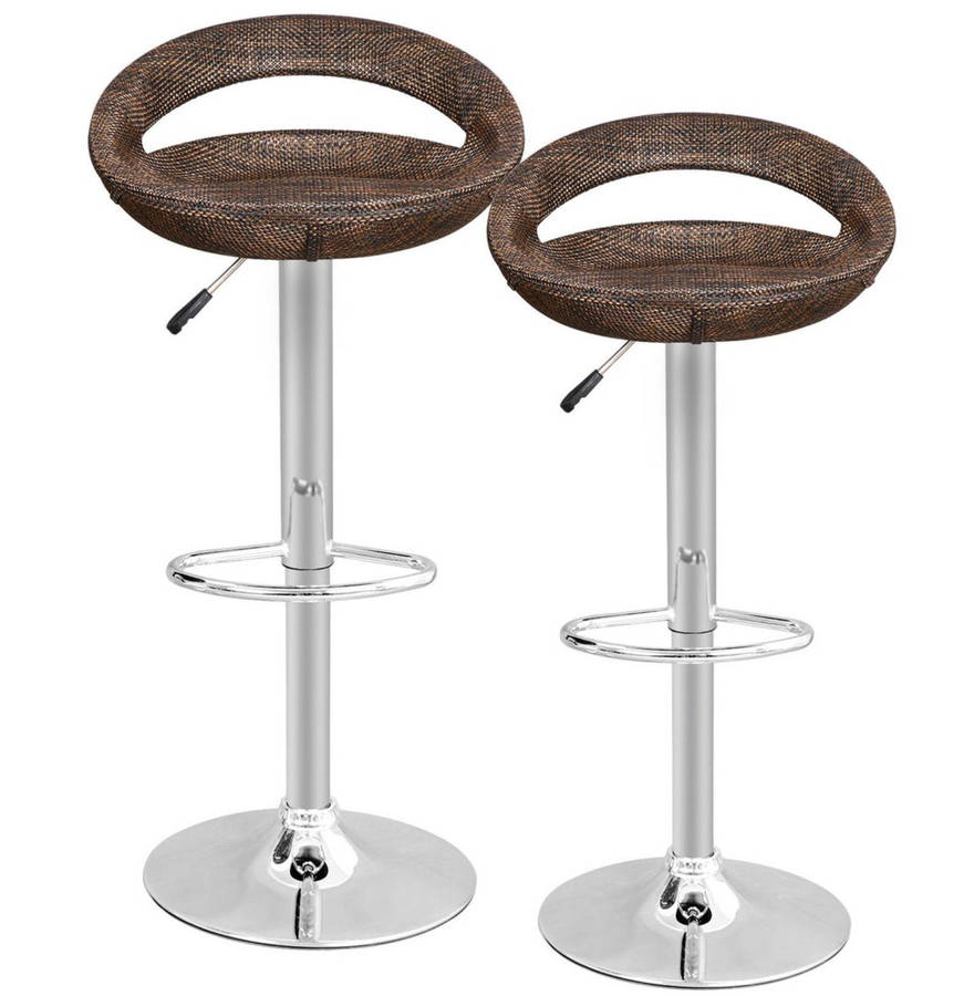 Rattan Bar Stools / Breakfast Kitchen Chairs - Dark Brown Colour Single Display Unit