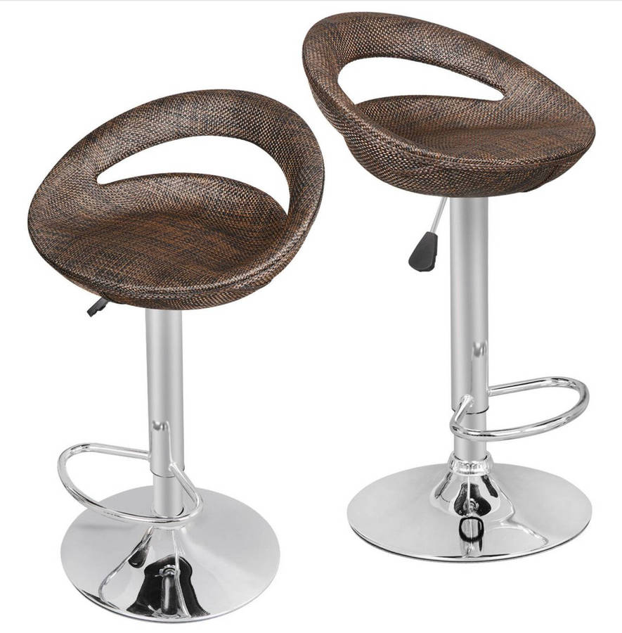 Rattan Bar Stools / Breakfast Kitchen Chairs - Dark Brown Colour Single Display Unit